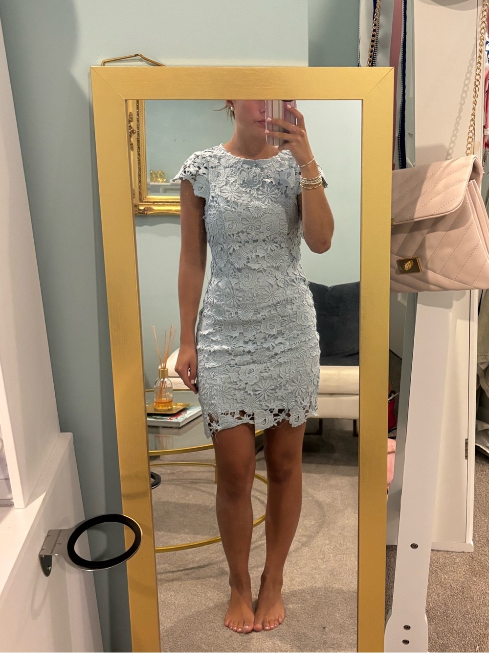 Lulu's Light Blue Floral Lace Mini Dress